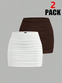 SHEIN EZwear Váy mini mỏng hai lớp lưới mùa hè 2 món/bộ - màu nâu - Xem 1