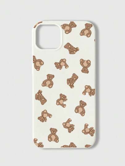 Kawaii غطاء هاتف أبيض لامع بنمط الدب الجميل متوافق مع آيفون 11 12 13 14 15 برو ماكس قطعة واحدة