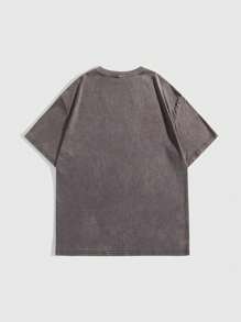 ROMWE Grunge Punk Oversized Dark Punk Font Misanthropy Double Face Print T-Shirt With Random Acid-Washed - Dusty Purple - View 2