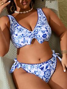 SHEIN VCAY Bộ Bikini In Hoa Cỡ Lớn Mùa Hè - Nhiều màu - Xem 1