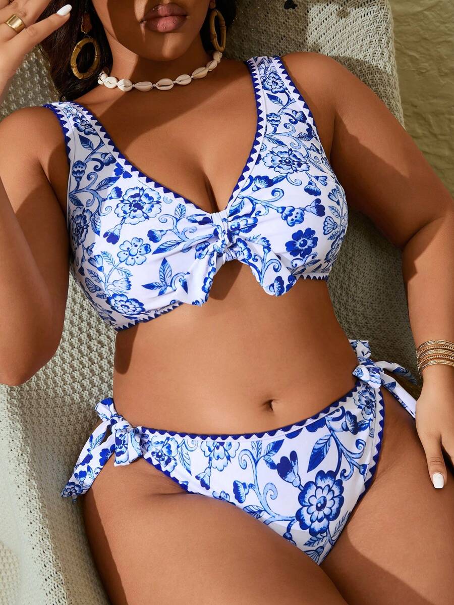 SHEIN VCAY Bộ Bikini In Hoa Cỡ Lớn Mùa Hè - Nhiều màu - Xem 1