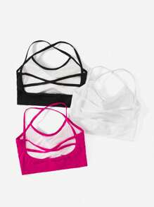 SHEIN Sport Studio 3pcs Solid Crisscross Back Sports Bra