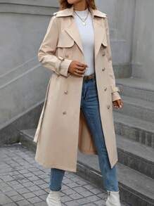 Chiquease Women's British Style Double-Breasted Mid-Length Trench Coat - Khaki - View 1