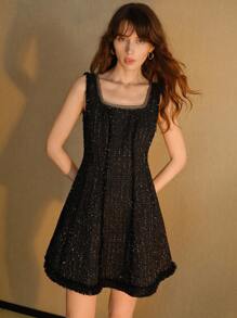 MOTF STUDIO CONTRAST SEQUIN CHAIN ZIPPER DRESS