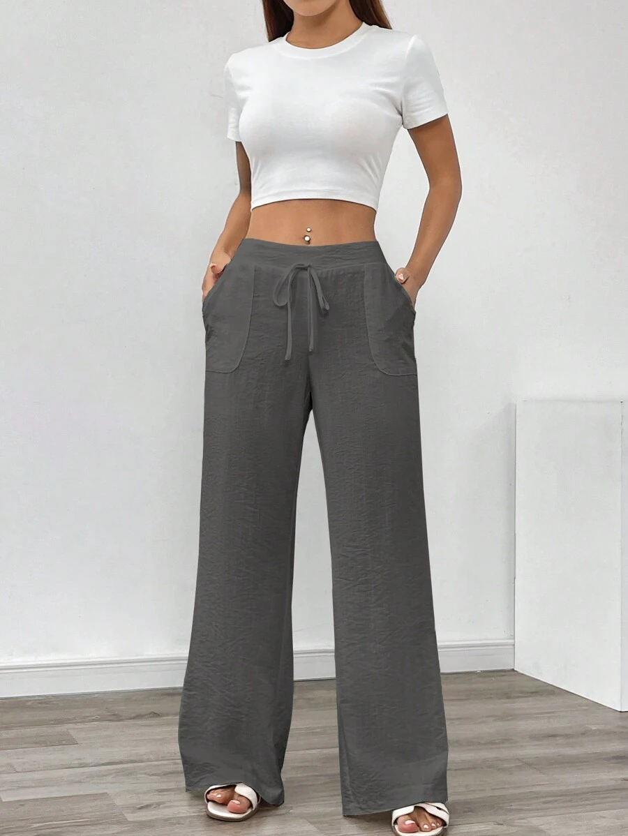 RosyDaze Women Linen Pockets Casual Pants, Spring And Summer Fall Cloth For Women - Dark Grey - View 1