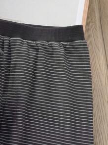 SHEIN 2pcs/Set Tween Boy Soft Velvet Ribbed Pattern Round Neck Long Sleeve Top And Long Pants Sleepwear Set, Warm For Autumn/Winter - Navy Blue - View 8