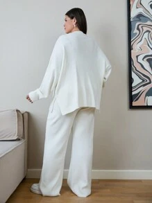 EURMUSE 大码女式刺绣毛衣和针织裤，适合冬季 - 黑與白 - 查看 2