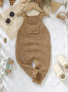 Baby Boy 1pc Stylish Knitted Romper With Overall Casual Contrast Color Design, Comfortable Suspender Pants, Fashionable And Practical Infant Outfit