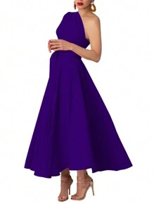 Women Asymmetric Neckline Slit Up To Thigh Elegant Sleeveless Dress, Solid Color Summer - 紫色 - 查看 5