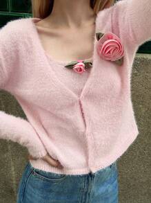 Forever 21 Women's Elegant 3D Floral Decoration Cardigan, Spring/Autumn