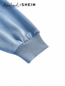 Seusyu Women's Letter Print Hoodie, Loose Fit Street Style Sweatshirt, Casual Comfy Pullover Top Fall - Baby Blue - View 6