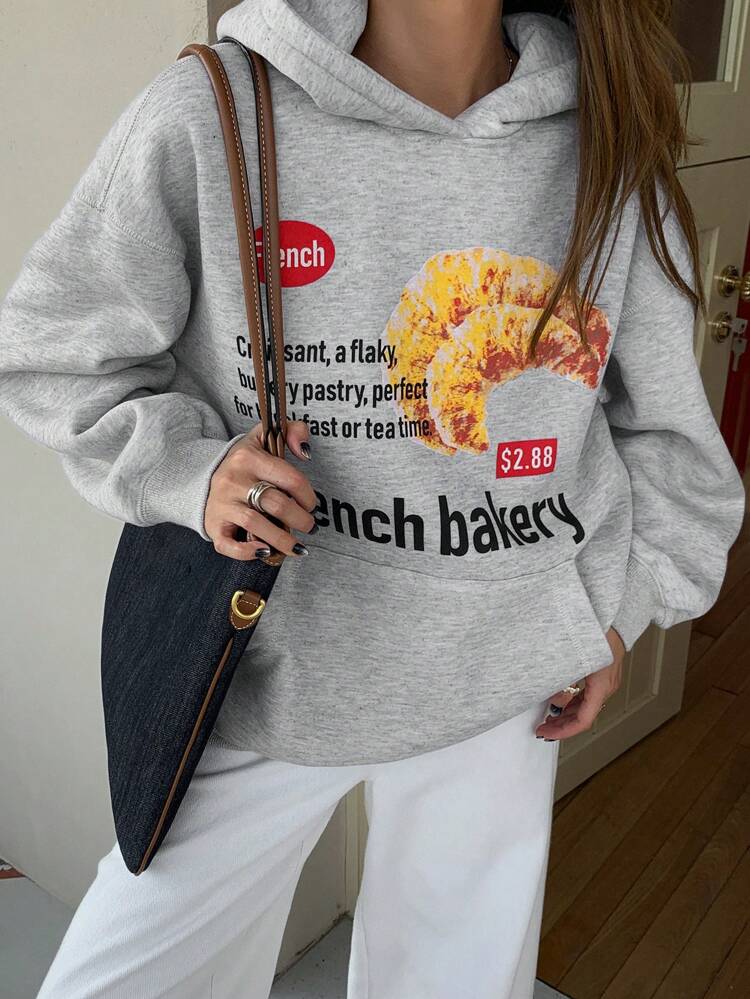 Loose Fit Letter Print Hooded Sweatshirt For Women,Fall Women Clothes