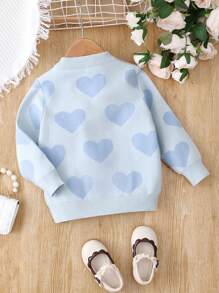 SHEIN Cárdigan de punto con corazón rosa para niña, elegante y de moda, adecuado para uso casual, al aire libre, viajes, cómodo y abrigado para otoño e invierno