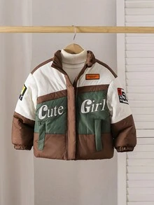 SHEIN Áo khoác dài tay họa tiết chữ cái và số tiếng Anh Mỹ thời trang dày dặn cho bé gái, ấm áp và chống gió, đa năng để mặc hàng ngày và đi làm - Nhiều màu - Xem 6