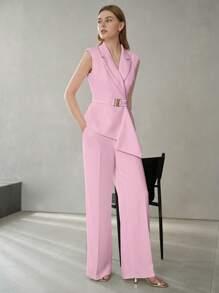 MOTF PREMIUM 纯色尖领扣带轻质背心 - 粉色 - 查看 7