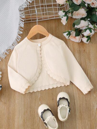 SHEIN Baby Girls Mjuk & Mysig Enfärgad Lätt Cardigan-tröja, långärmad axelryckning Bolero för vår och höst