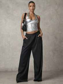 SHEIN BAE 女士性感金属露背吊带上衣，夏季 - 銀色 - 查看 3