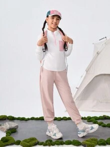 SHEIN Áo khoác lót lông cừu mềm mại thời trang ngoài trời cho bé gái tuổi teen, thu/đông, cổ đứng kéo khóa nửa - trắng - Xem 1