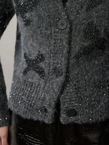 MOTF PREMIUM CONTRAST SEQUIN SINGLE BREASTED PLACKET CARDIGAN - Grey - View 3