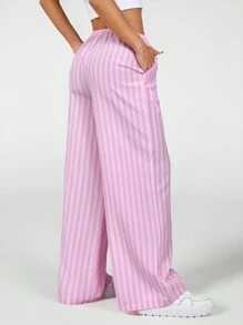 SHEIN PETITE Quần sọc nữ thời trang mùa hè Quần sọc nữ - Hồng - Xem 2