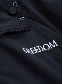 DAZY 女式字母刺绣前拉链休闲夹克，秋季服装 - 藏蓝色 - 查看 3