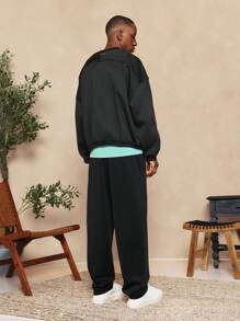 SUMWON Pantalones de chándal rectos con pliegues de ajuste relajado, ropa de estar en casa informal, pantalones deportivos para entrenamiento, , ejercicio y gimnasio - Negro - Ver 3