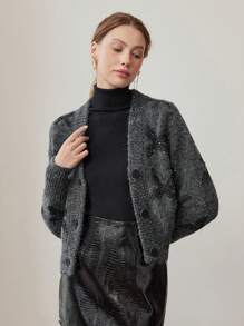 MOTF PREMIUM CONTRAST SEQUIN SINGLE BREASTED PLACKET CARDIGAN - Grey - View 9