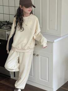 Dazy Kids 2pcs/Set Tween Girls Crew Neck Letter Embroidery Sweatshirt Outfit, Fall