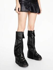 ROMWE 1pair Black Goth Punk Style Leg Warmers For Women - Black - View 4