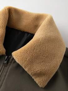 Manfinity Homme Chaqueta casual de manga larga con cremallera y color contrastante para hombre, otoño - Verde militar - Ver 3