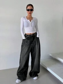 DAZY Jeans anchos informales, desgastados y holgados para mujer