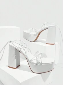 CUCCOO SZL 女士时尚百搭纯色高跟凉鞋 - 白色 - 查看 9