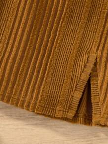 SHEIN 2pcs Young Girl Collared Long Sleeve Jacket And Ruffle Crew Neck Sleeveless Dress Set, Autumn/Winter - Apricot - View 5