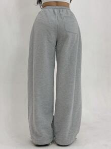 DAZY Pantalones de chándal de mujer de unicolor con bolsillo suelto, cintura ajustable y pliegues, pantalones amplios, joggers de mujer