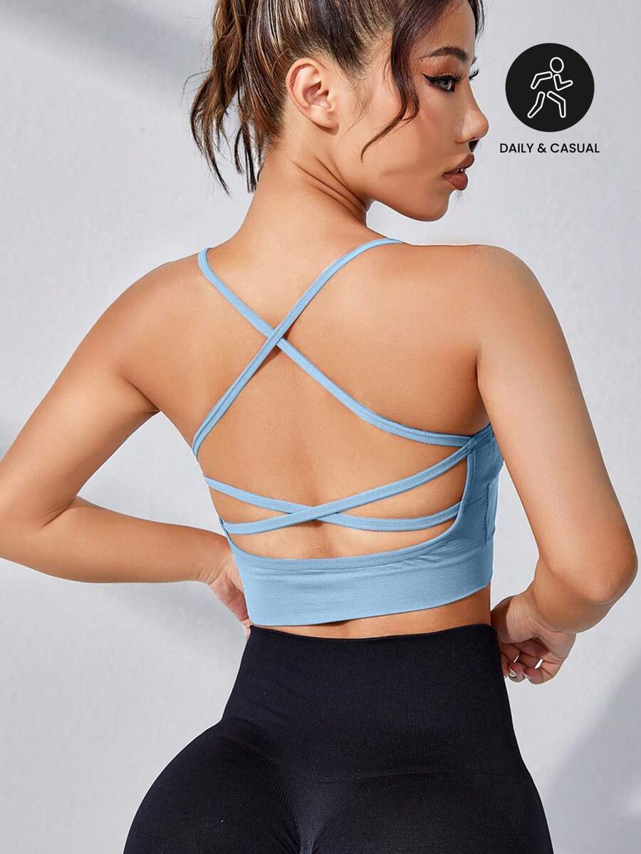 Easithlete Crisscross Back Sports Bra - Baby Blue - View 1
