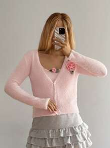 Forever 21 Women's Elegant 3D Floral Decoration Cardigan, Spring/Autumn