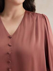 Maija Blusa informal de manga larga con botones delanteros, cuello en V y unicolor, para atuendos de mujer de talla grande en otoño e invierno