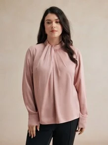 BizChic Plus Size Solid Color Woven Stand Collar Long Sleeve Casual Shirt Fall Women Outfits Winter Women Clothes