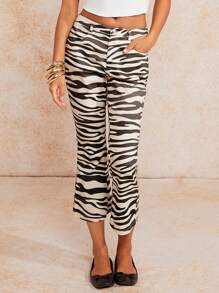 Forever 21 Women's Zebra Print Flared 3/4 Length Pants - Multicolor - View 1
