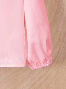 Áo cánh tối giản tay dài cài nút phía trước cho bé gái tuổi teen có viền xếp nếp - Hồng - Xem 5
