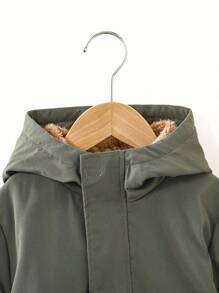 SHEIN Leap Crew Long Loose Woven Casual Jacket For Young Boys - Army Green - View 4