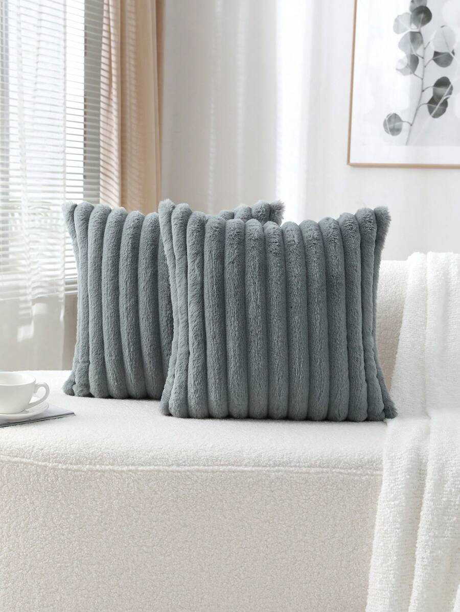 1 funda de almohada de peluche gris, funda de cojín cuadrada, decoración de almohada para el hogar en días festivos, tela suave y cómoda esponjosa, decoración moderna para sofá, adecuada para el hogar, dormitorio, uso en dormitorio, sin relleno de almohada, decoración de sala de estar de otoño, regalo navideño - Gris - Ver 1
