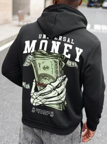 Manfinity LEGND 大码男式骷髅手和美元符号印花连帽衫