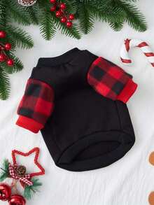 Prasetudio Artist 1 件可爱圣诞小矮人彩色格子羊毛运动衫，适合宠物、节日 - 彩色 - 查看 2