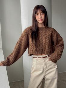 Dazy-Less Áo len chui đầu ngắn màu trơn thường ngày cho nữ, phong cách Old Money mùa thu/đông, quần áo nữ mùa thu - Cà phê nâu - Xem 7