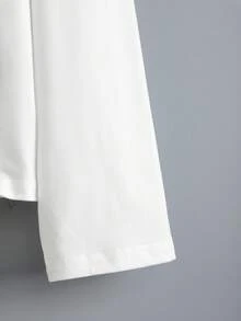 SHEIN LUNE 女士休闲圆领长袖印花 T 恤 - 白色 - 查看 4