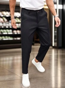 Manfinity Bizformal Pantaloni casual da uomo a gamba dritta con tasche, tinta unita, pantaloni lunghi per vacanze con laccetto, adatti per uso quotidiano, regali per marito e fidanzato, ritorno a scuola