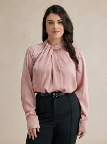 BizChic Plus Size Solid Color Woven Stand Collar Long Sleeve Casual Shirt Fall Women Outfits Winter Women Clothes