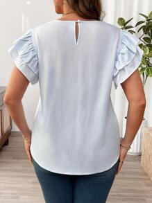 Flirla Plus Size Crewneck Floral All-Over Print Cap Sleeve Casual Blouse - Multicolor - View 2