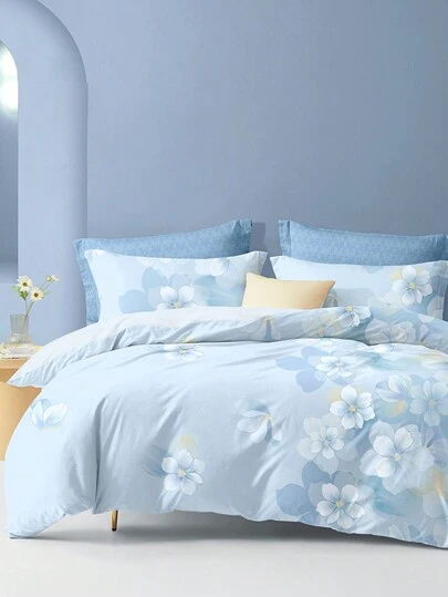 2/3 件羽绒被套套装（1 个羽绒被套 + 1/2 个枕套）AB 设计，数码印花花卉和薰衣草床上用品套装，柔软、透气，适合家庭、卧室、宿舍、酒店、全年、秋季装饰、秋季装饰、房间装饰